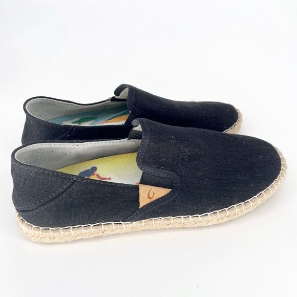 Olukai kaula Pa‘a Kapa Linen Espadrilles Collapsible Heel Black Women’s 7.5 - Picture 5 of 8